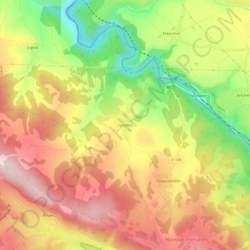 Mapa topográfico Sinzelles, altitud, relieve