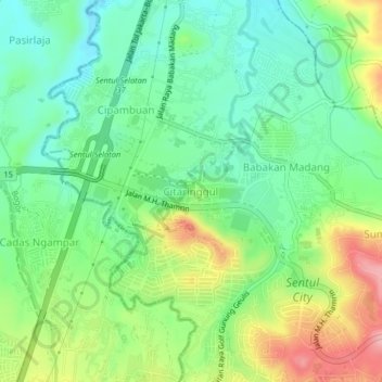 Mapa topográfico Citaringgul, altitud, relieve