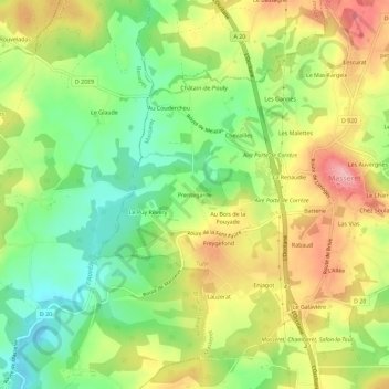 Mapa topográfico Prentegarde, altitud, relieve