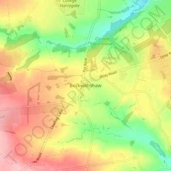 Mapa topográfico Beckwithshaw, altitud, relieve