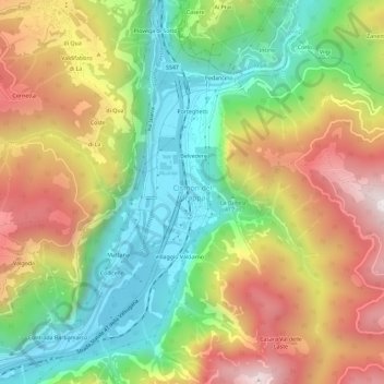 Mapa topográfico Cismon del Grappa, altitud, relieve