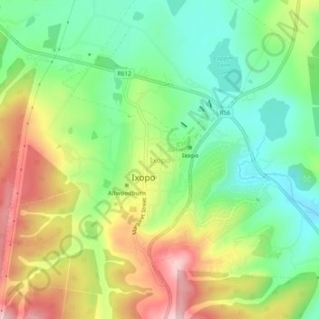 Mapa topográfico Ixopo, altitud, relieve