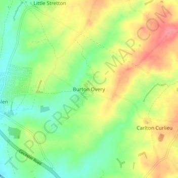 Mapa topográfico Burton Overy, altitud, relieve
