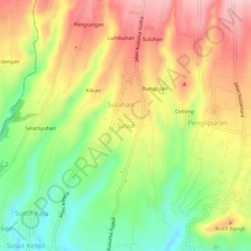Mapa topográfico Susut, altitud, relieve