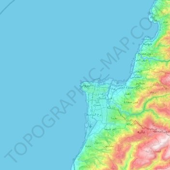 Mapa topográfico Beyrouth, altitud, relieve
