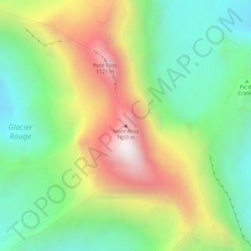 Mapa topográfico Mont Ross, altitud, relieve