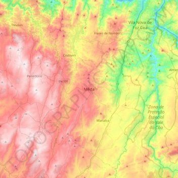 Mapa topográfico Mêda, altitud, relieve