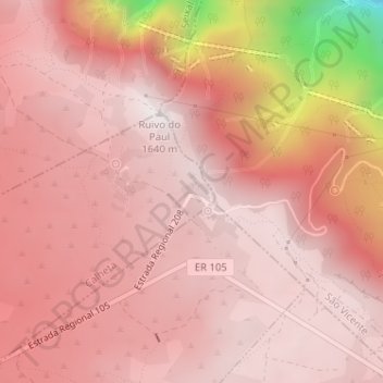 Mapa topográfico Estanquinhos, altitud, relieve
