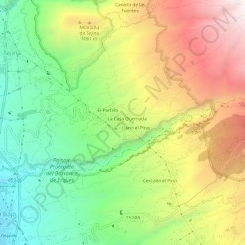 Mapa topográfico Los Palos, altitud, relieve