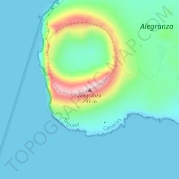 Mapa topográfico Alegranza, altitud, relieve