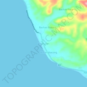 Mapa topográfico Bognuyan, altitud, relieve