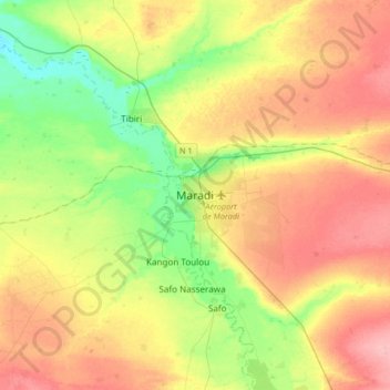 Mapa topográfico Maradi, altitud, relieve