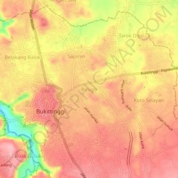 Mapa topográfico Birugo, altitud, relieve