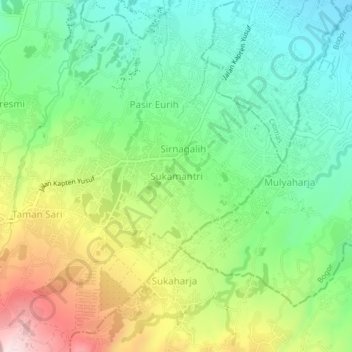 Mapa topográfico Sukamantri, altitud, relieve