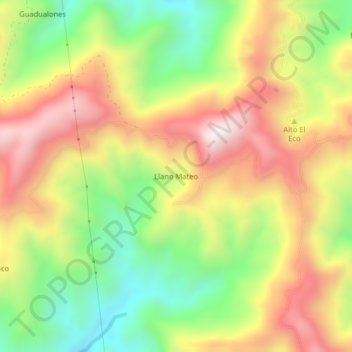 Mapa topográfico Llano Mateo, altitud, relieve