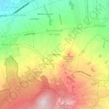 Mapa topográfico Las Abiertas, altitud, relieve