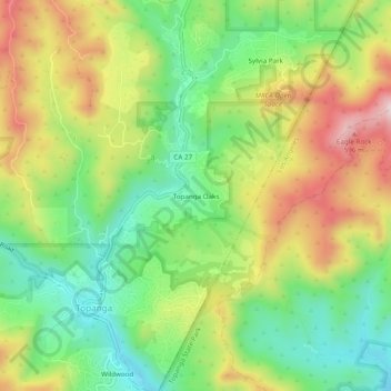 Mapa topográfico Topanga Oaks, altitud, relieve