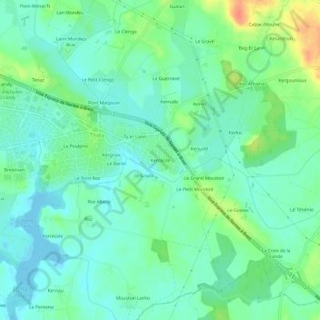 Mapa topográfico Kercécile, altitud, relieve