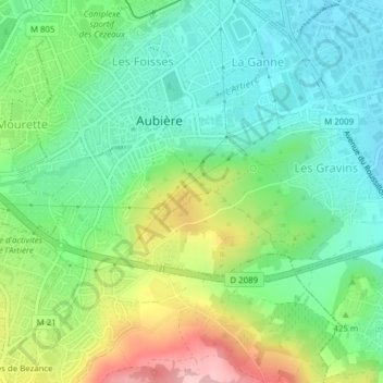 Mapa topográfico Puy d'Aubière, altitud, relieve