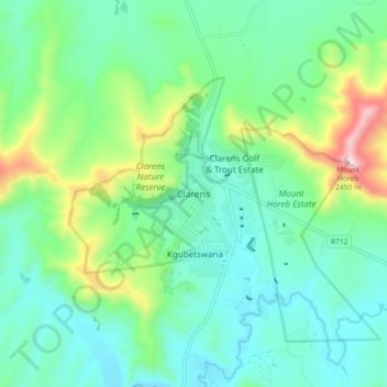 Mapa topográfico Clarens, altitud, relieve