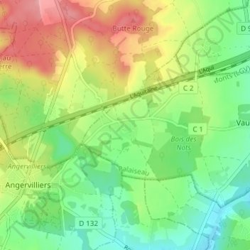 Mapa topográfico Machery, altitud, relieve