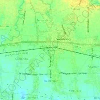 Mapa topográfico Wonokriyo, altitud, relieve