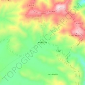 Mapa topográfico Pechuquiz, altitud, relieve
