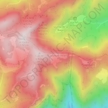Mapa topográfico Collada Fonda, altitud, relieve