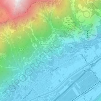 Mapa topográfico Rodoz, altitud, relieve