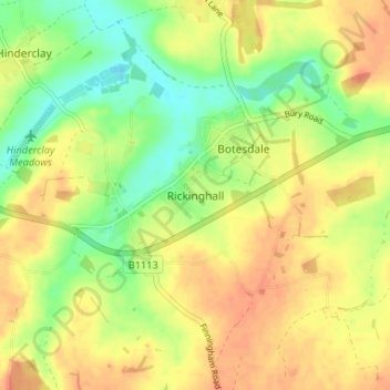 Mapa topográfico Rickinghall, altitud, relieve