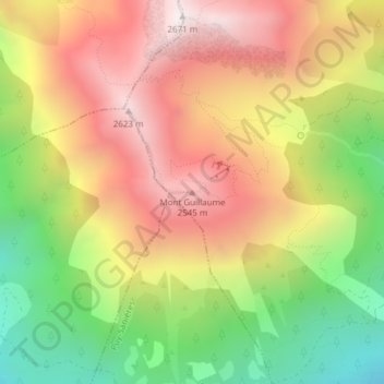 Mapa topográfico Mont Guillaume, altitud, relieve