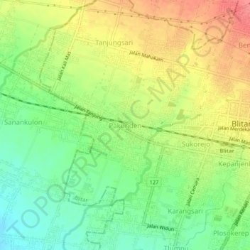 Mapa topográfico Pakunden, altitud, relieve
