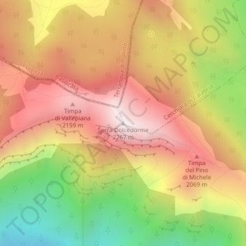 Mapa topográfico Serra Dolcedorme, altitud, relieve