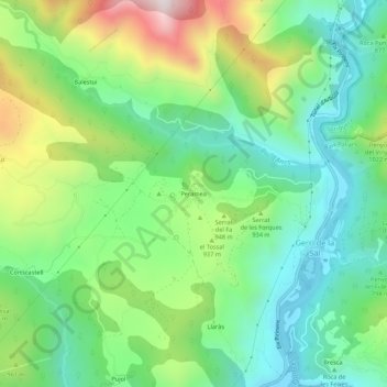 Mapa topográfico Peramea, altitud, relieve