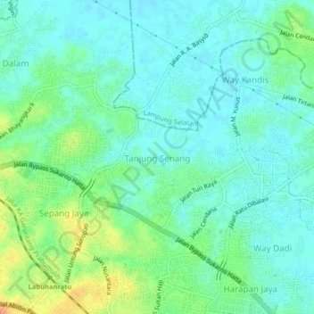 Mapa topográfico Tanjung Senang, altitud, relieve