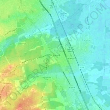 Mapa topográfico Le Bouscaut, altitud, relieve