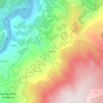 Mapa topográfico Pardelhas, altitud, relieve