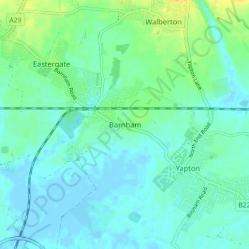 Mapa topográfico Barnham, altitud, relieve