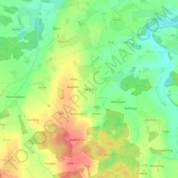 Mapa topográfico Weiding, altitud, relieve