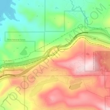 Mapa topográfico Yuba Pass, altitud, relieve