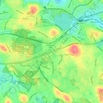 Mapa topográfico Chestnut Hill, altitud, relieve