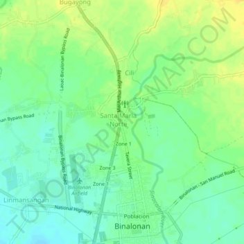 Mapa topográfico Zone 3, altitud, relieve
