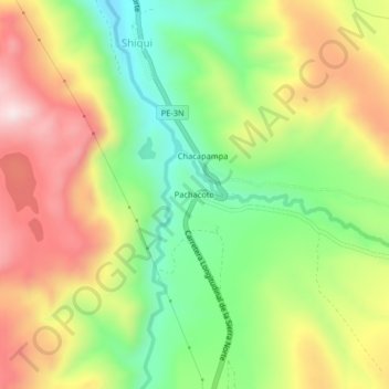 Mapa topográfico Pachacoto, altitud, relieve