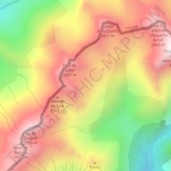 Mapa topográfico Laderas de Soba, altitud, relieve