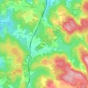 Mapa topográfico Augère, altitud, relieve