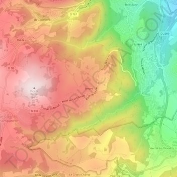 Mapa topográfico Berzet, altitud, relieve