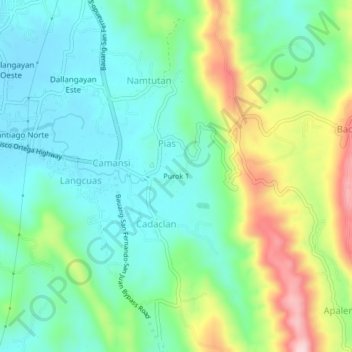 Mapa topográfico Purok 1, altitud, relieve