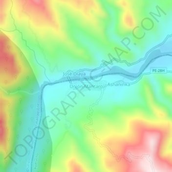 Mapa topográfico Unión Mantaro, altitud, relieve