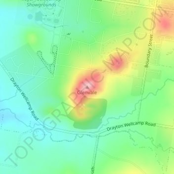 Mapa topográfico Glenvale, altitud, relieve
