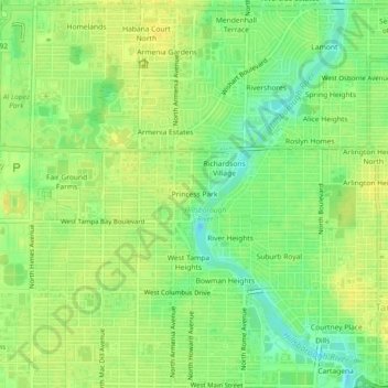 Mapa topográfico Princess Park, altitud, relieve